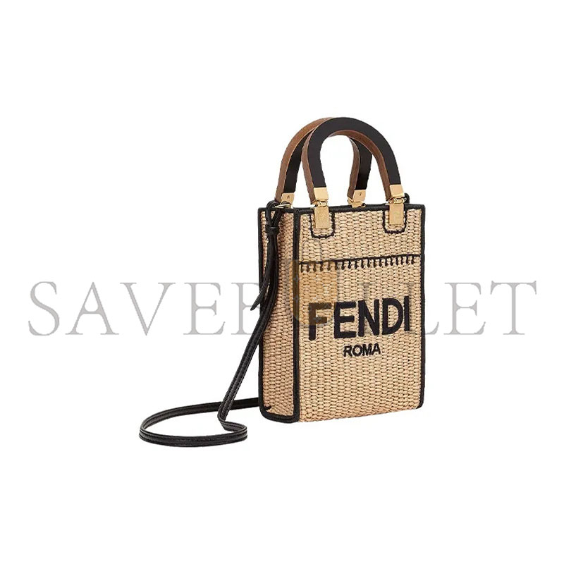 F**di sunshine mini straw & leather tote 8bs051afqpf0vpj (18*13*6cm)